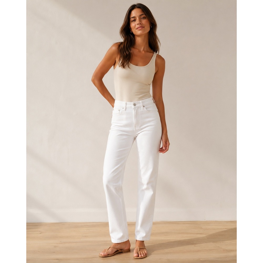 Habitual White High Rise Straight Leg Jeans Stretch Denim